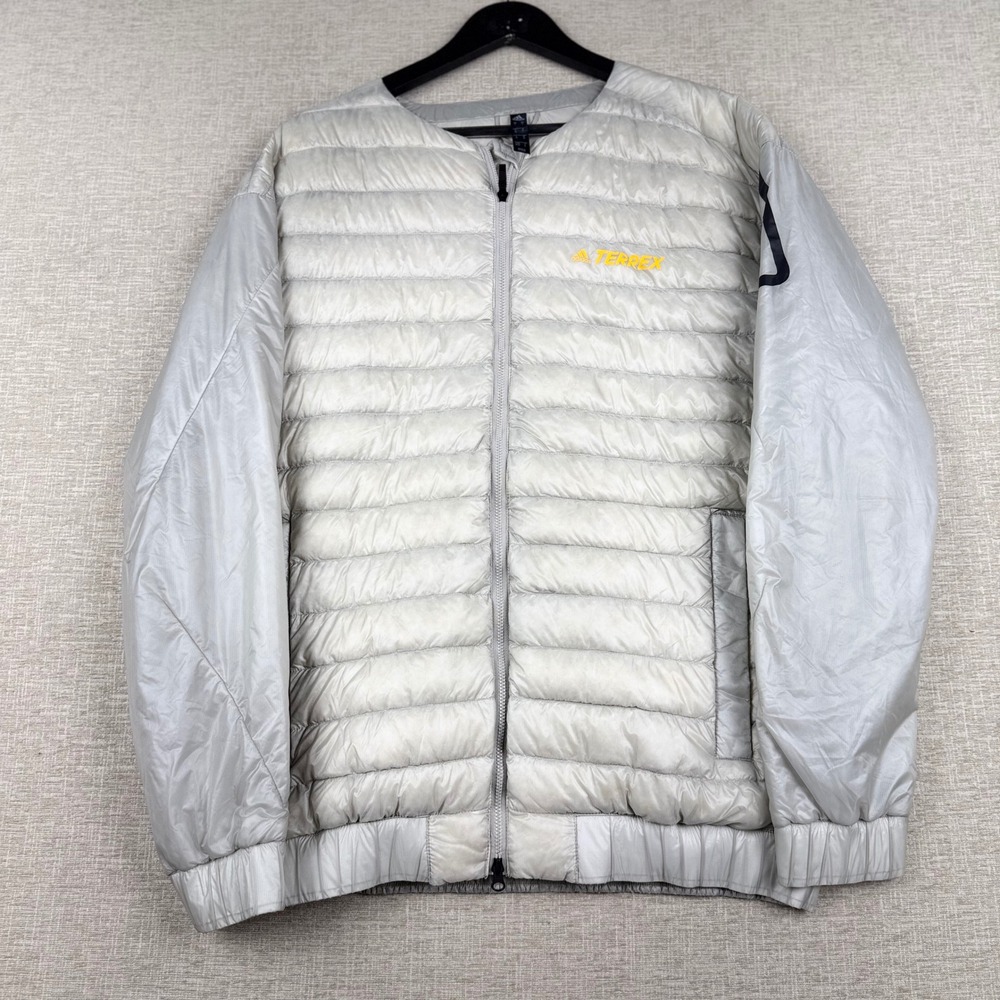 Adidas Terrex Mens Silver Grey Light Puffer Jacket Full Zip Size Medium
